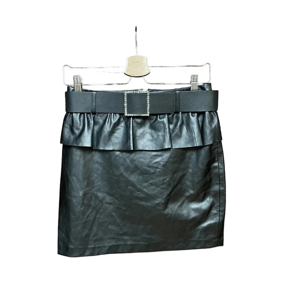 Zara Belted Faux Leather Mini‎ Skirt Black Size Small - Picture 2 of 10